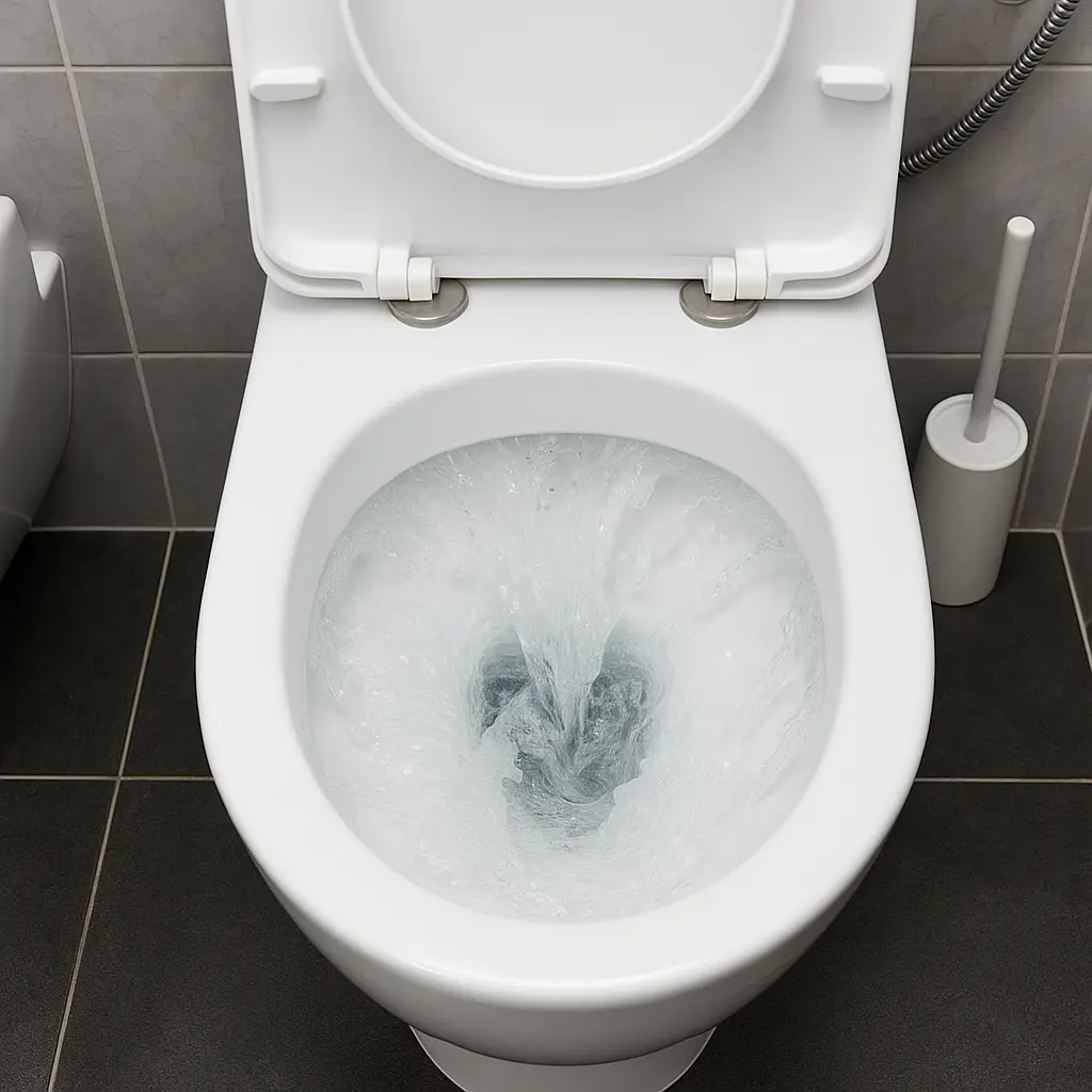 Eine saubere Toilette wird gespült